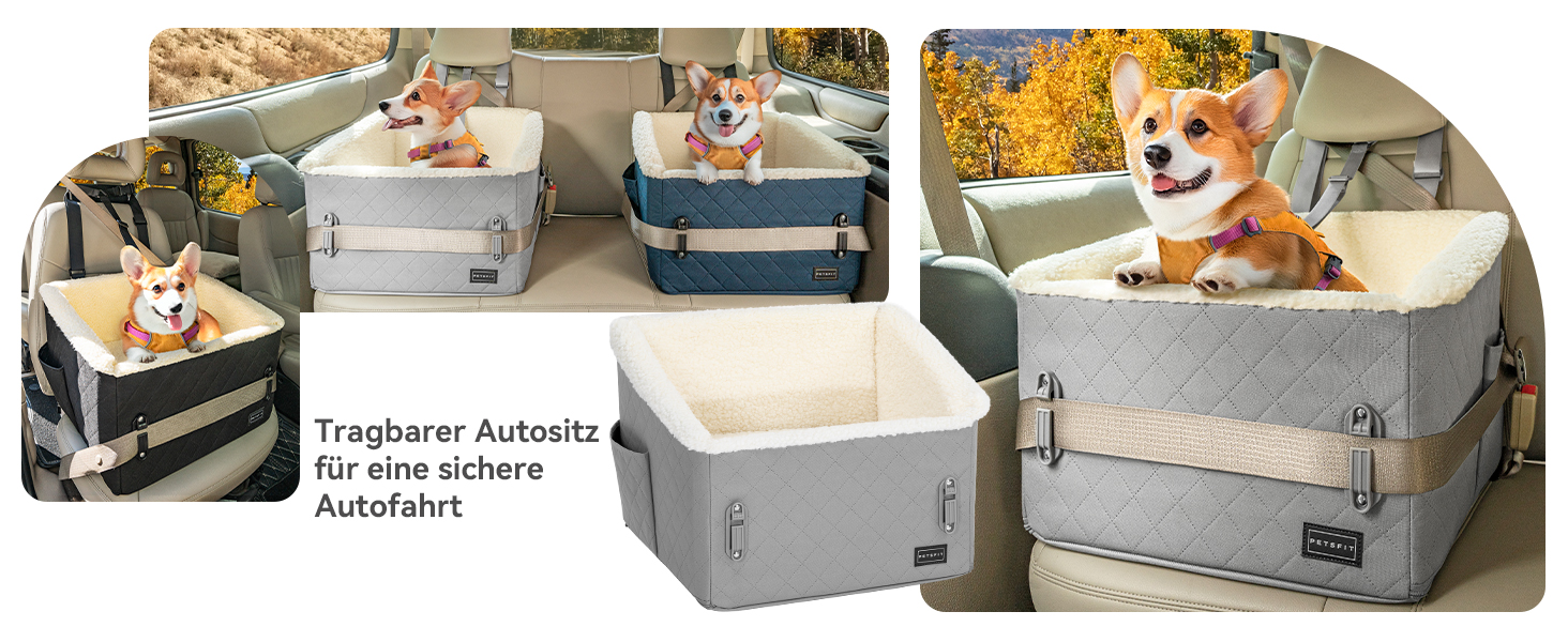 Автомобільний лежак для собак PETFIT - піднятий на 12.5 см, з патентованою системою безпеки, знімний чохол, для собак до 12 кг, біля пасажирського сидіння та на задньому сидінні (Світло-сірий, S)