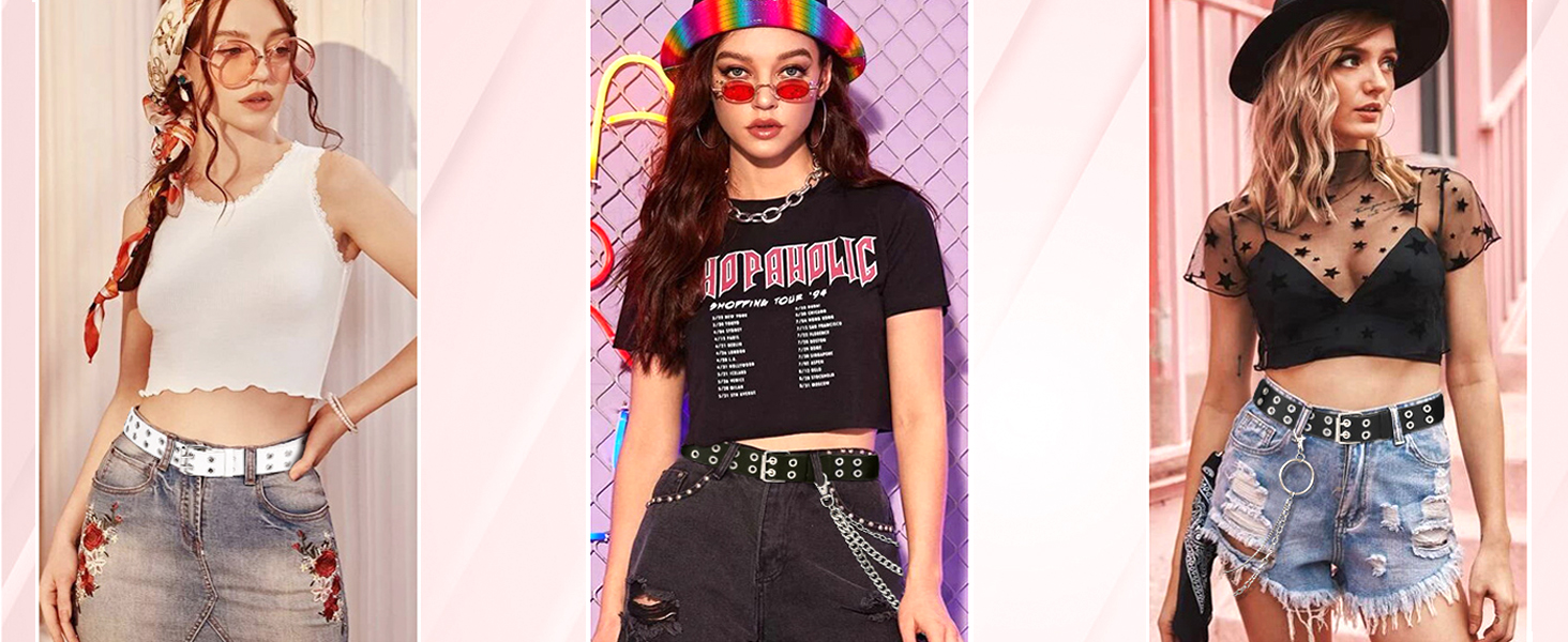 Ремень JasGood Punk унісекс, подвійні отвори, стиль косплей, хіп-хоп, рок, готика, чорно-білий, 105 см