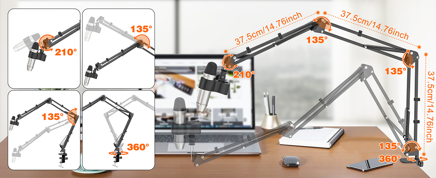 Кріплення для мікрофона на шарнірі, настільний тримач з клямкою, сумісний з 3/8' та 5/8' гвинтами, ідеально підходить для TikTok Live-трансляцій та співу