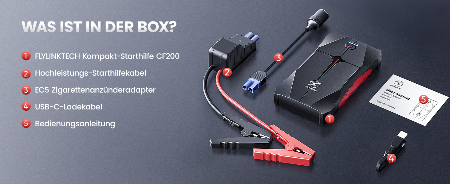 Powerbank для авто FLYLINKTECH Starthilfe 4000A: пусковий пристрій, 12V, IP67, LED, USB/USB-C