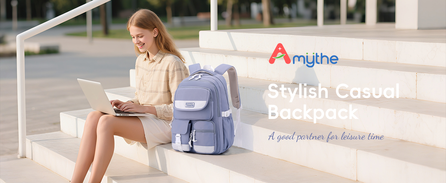 Рюкзак для підлітка, шкільний рюкзак для дівчинки з багатьма відділеннями, рюкзак для учнів 3-5 класів, середньої та старшої школи, нейлоновий рюкзак для подорожей та відпочинку, блакитний