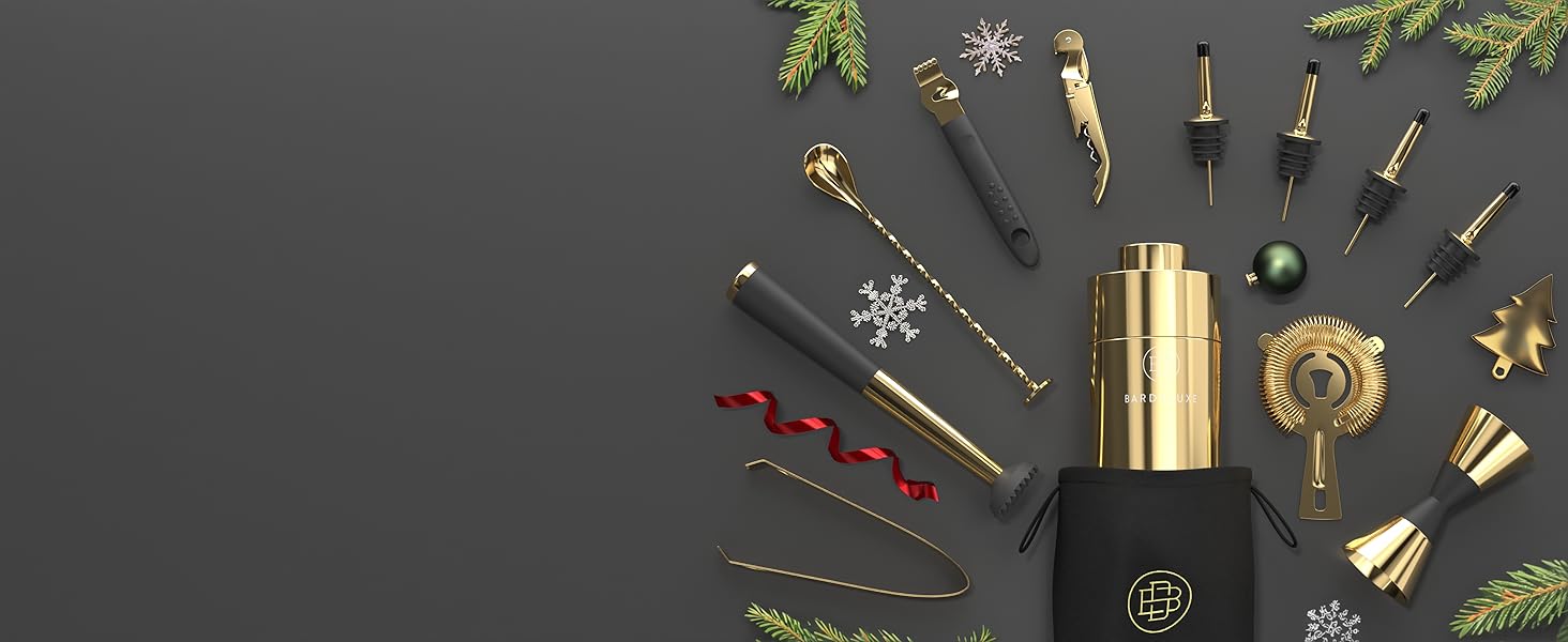 Набір для коктейлів BarDeluxe® 12 предметів: шейкер, міксер, барменський аксесуар | 750 мл, нержавіюча сталь, рожеве золото | Преміум подарунковий набір