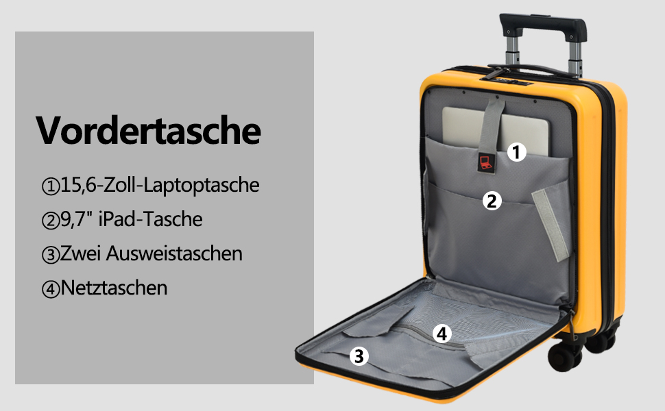 Чемодан ручної поклажі TydeCkare з відділенням для ноутбука, фронтальним доступом, TSA замком та телескопічною ручкою, ABS+PC, помаранчевий