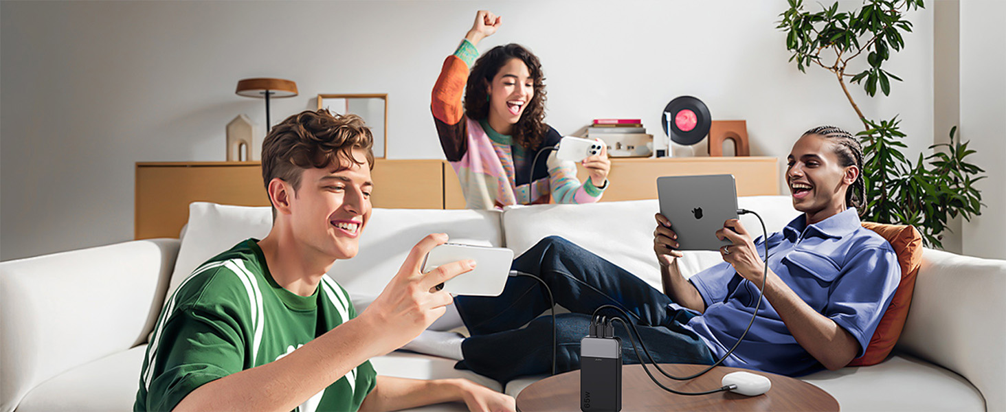 Power Bank JUOVI 65W, 20000mAh, 2 USB-C, 2 USB-A, для ноутбуків та телефонів (MacBook, iPhone, Samsung)