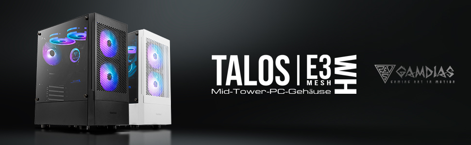 Корпус для ПК Gamdias TALOS E3 Mesh White - Mid-Tower з 3 RGB вентиляторами, сітчаста передня панель, скло, PSU-кришка