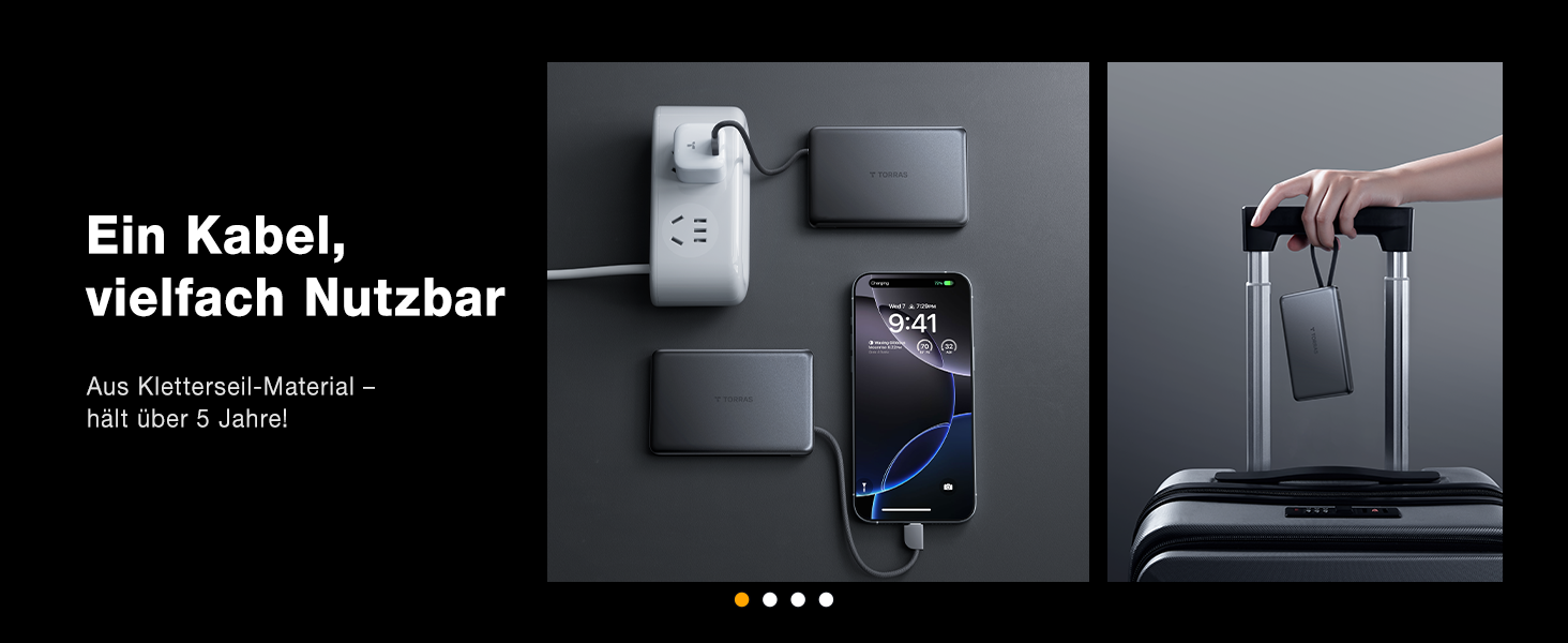 Портативний зарядний пристрій TORRAS 10000mAh з кабелем USB-C, 22.5W PD3.0, білий. Сумісний з iPhone, Samsung, AirPods.