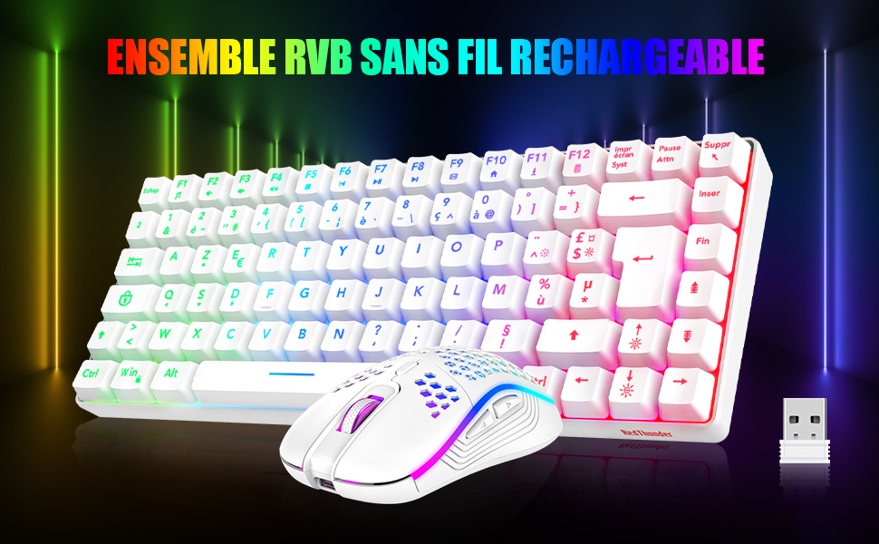 RedThunder K84 Combo: Бездротова клавіатура та миша USB, AZERTY (французька), 75% TKL, 3200 DPI (біла)