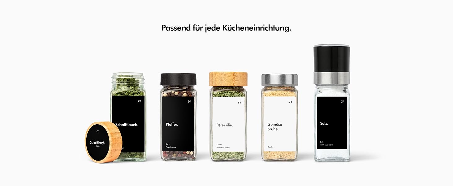 12 шт. скляні контейнери для зберігання KIVY – чорні, повітряно-непроникні, з кришкою