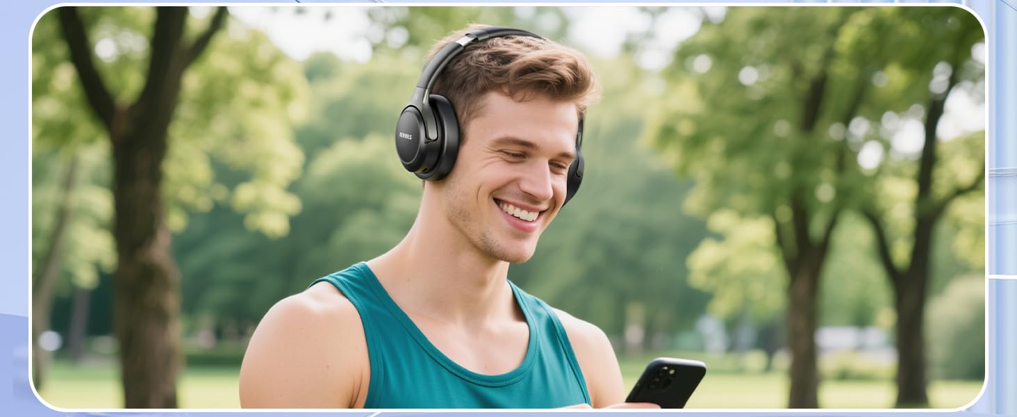 BERIBES Бездротові навушники Over-Ear Bluetooth з мікрофоном, 65 годин роботи, 6 EQ-режимів, HiFi Stereo, чорний