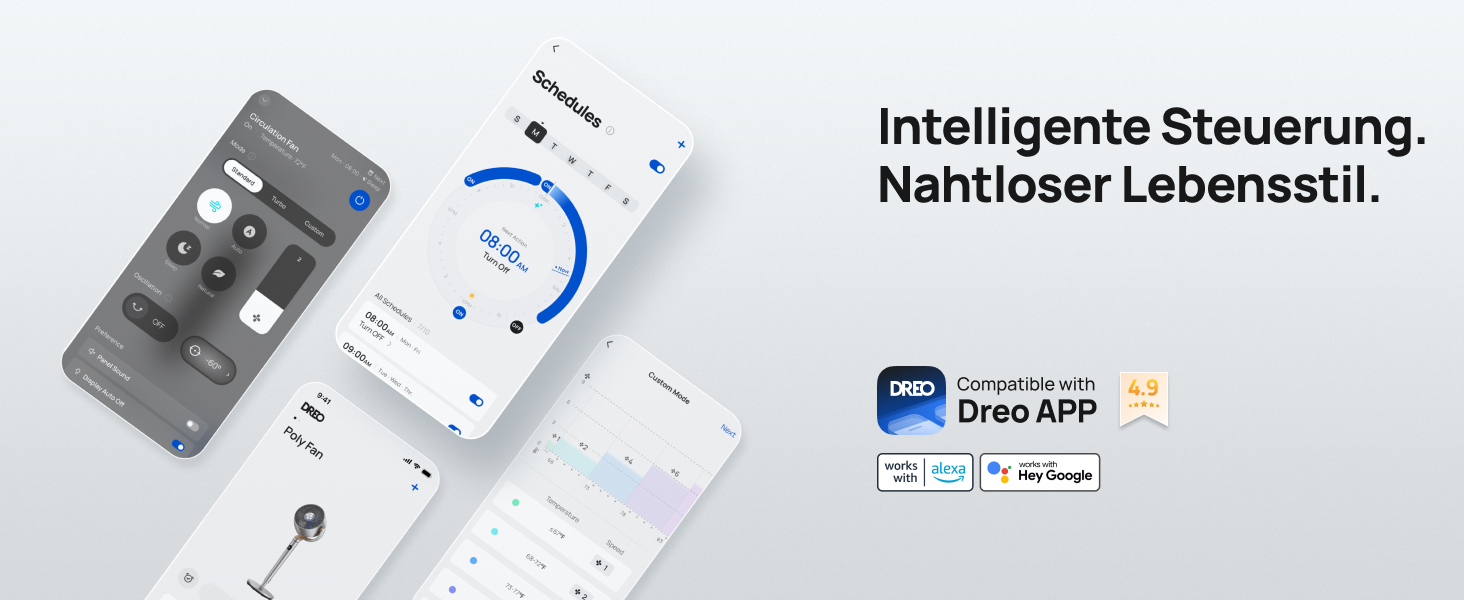 Вентилятор підлоговий Dreo з Wi-Fi, 102 см, 3 режими, 8 швидкостей, срібний, 102 см, 1200 м³/год