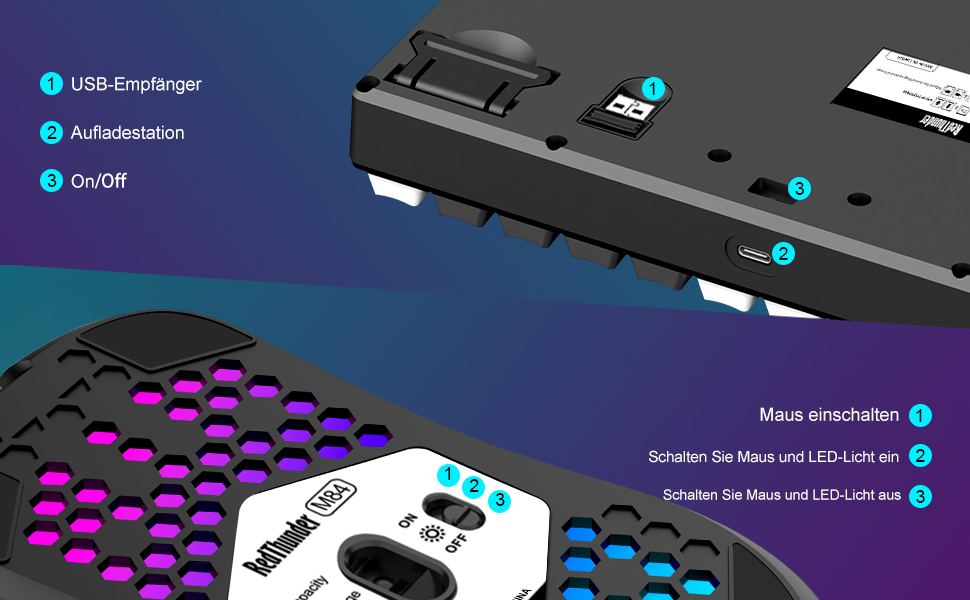 RedThunder Бездротовий ігровий комплект клавіатури та миші, DE TKL, 85 клавіш, перезаряджувана, 7200DPI, для PC/Mac/PS5/Xbox (біло-чорний)