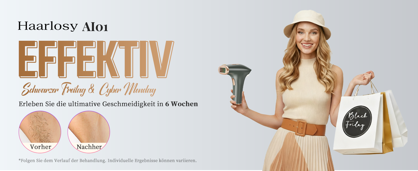 Пристрій для епіляції IPL Haarlosy: безболісна епіляція вдома для жінок та чоловіків, 9 рівнів, 999,900 імпульсів, 3 функції (HR/SC/RA), для тіла, ніг, зони бікіні, пахв. Чорний колір.