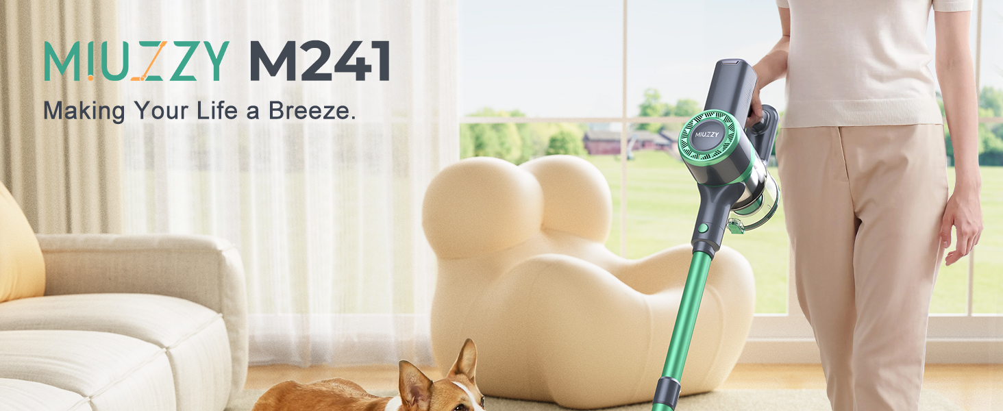 Бездротовий пилосос MIUZZY M241 30000Pa з акумулятором, 50 хв роботи, LED дисплей, для твердих поверхонь, килимів, шерсті тварин, зелений