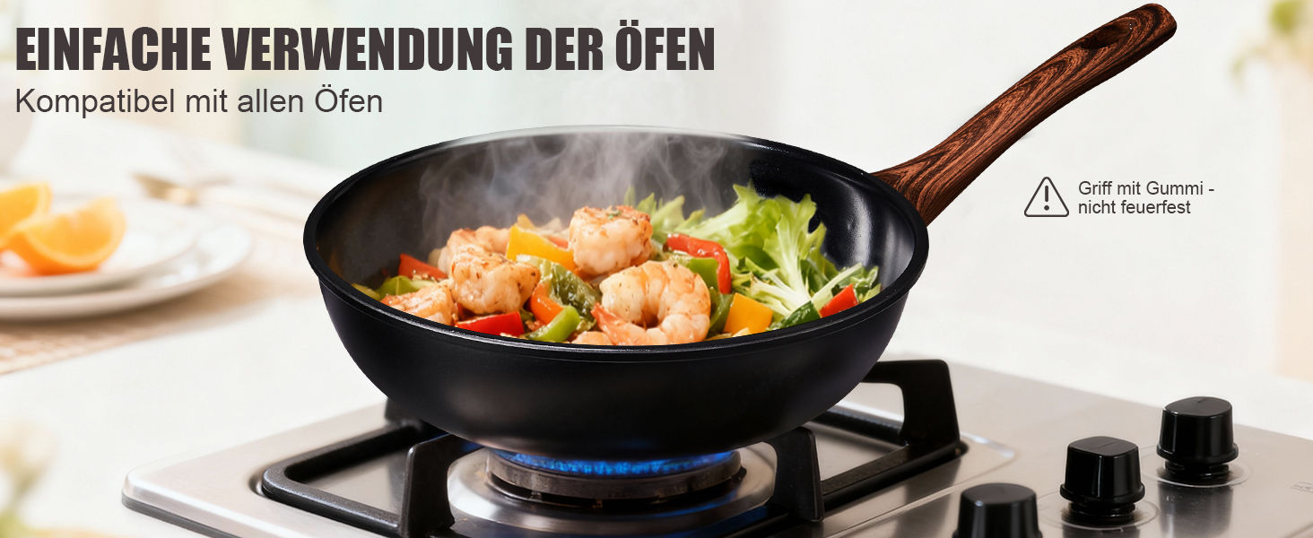 Набір посуду LEADZM Keramik 20 предметів для індукційних плит: каструлі, сковороди з кришками (Чорний+Натуральний)