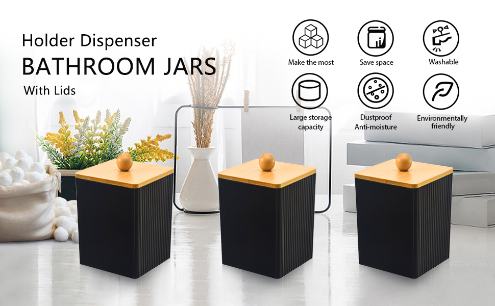Диспенсер для ватних дисків та паличок з бамбуковим кришкою, акриловий органайзер для вати, чорний, для ванної кімнати