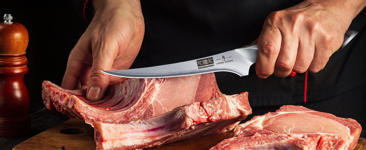 Ніж для філетування риби HOSHANHO 18 см, професійний ніж для риби та виймання кісток, ніж для філетування риби з надзвичайно гострим лезом та ергономічною ручкою з паккавуда, 18 см, срібний