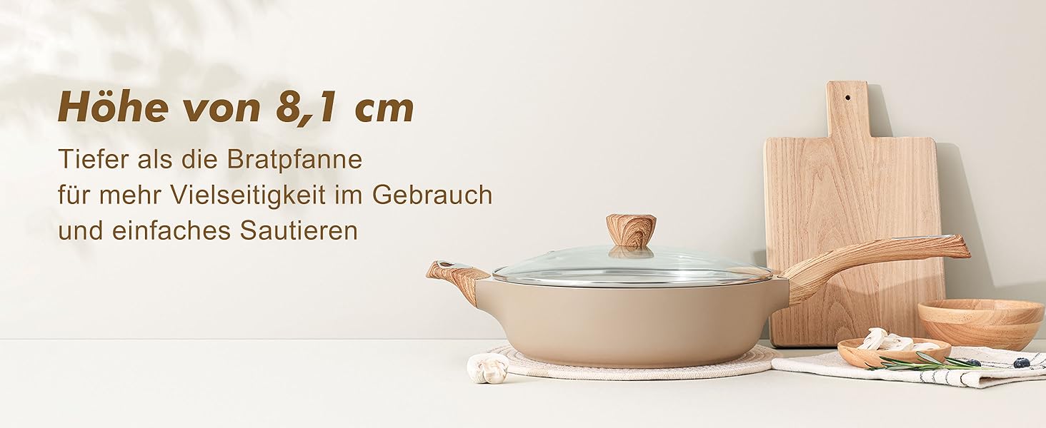 Сковорода SENSARTE з антипригарним покриттям, 30 см, кераміка, гранітне покриття, для плити та індукції, без PFOA/PTFE/PFAS