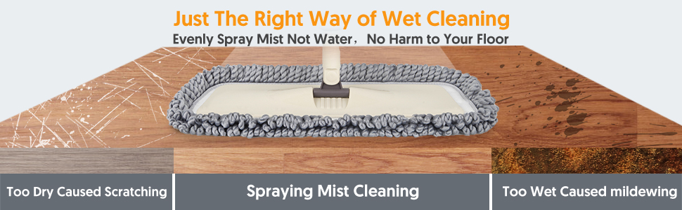 MEXERRIS Спрей-моп для підлоги з обертанням 360° з 3 змінними мікрофібровими накладками та баком для води 410 мл. Підходить для всіх типів підлоги, бежевий.