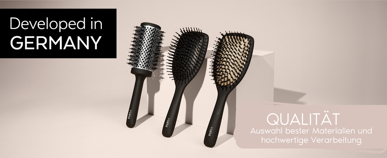 Професійна щітка для волосся PARSA Beauty з активними компонентами – для випрямлення та догляду, підходить для кучерявого та довгого волосся (з карбону та турмаліну)