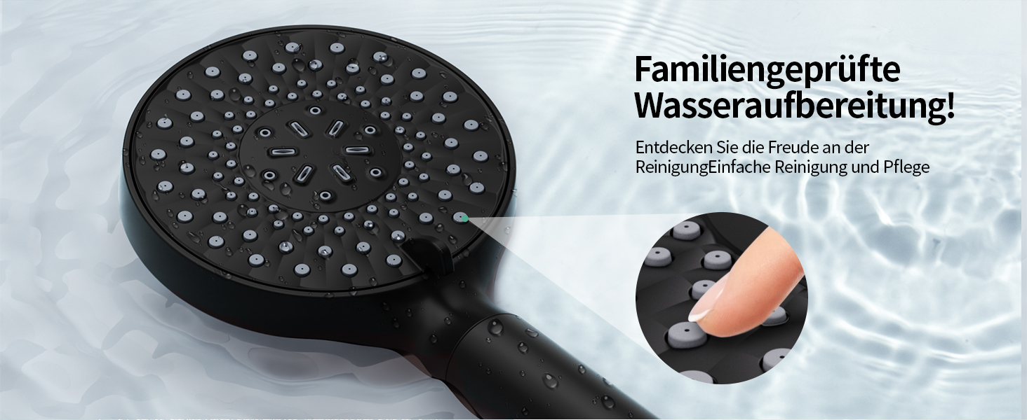 Душова лійка SR SUN RISE з фільтром, шланг та картриджі, 9 режимів, високий тиск, для жорсткої води, видаляє хлор, важкі метали, бактерії, чорний колір