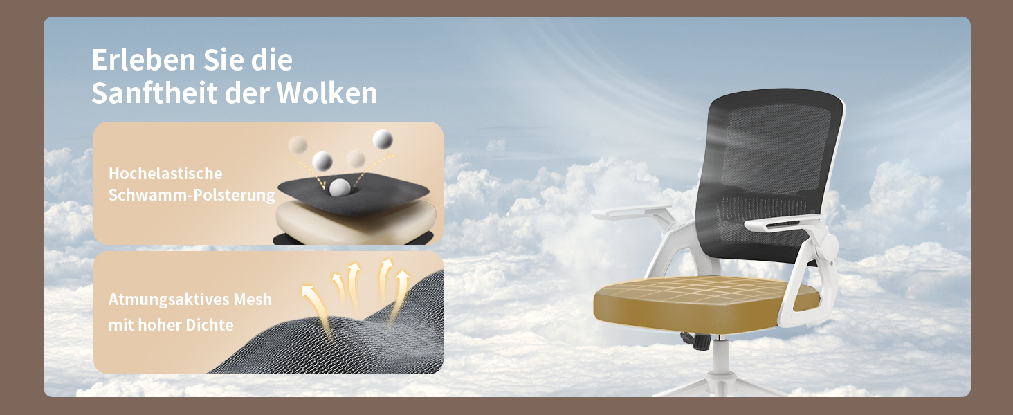 Офісний стіл Naspiro Ergonomischer Bürostuhl: регульований, з сітчастою спинкою та підлокітниками, з підтримкою попереку, для дому та офісу (чорний/білий)