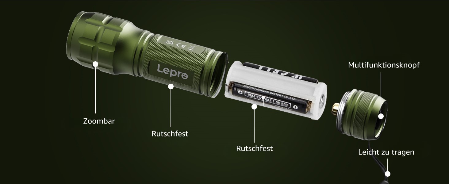 LED ліхтарик Lighting EVER: компактний, яскравий, з регулюванням фокусу. Водонепроникний ліхтарик для дітей, кемпінгу, відпочинку на природі та надзвичайних ситуацій (зелений, 1 шт.)