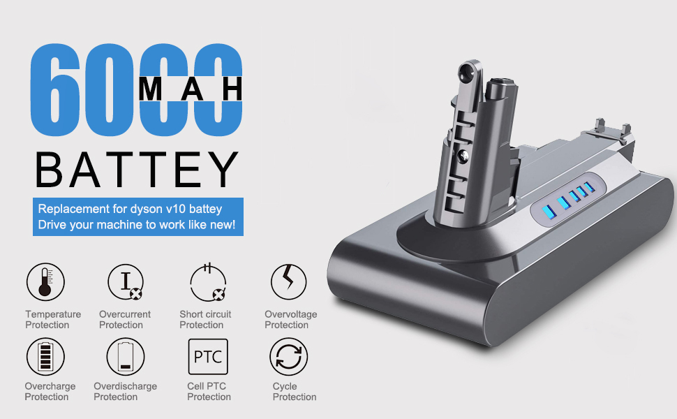 Замінний акумулятор 6000mAh для пилососів Dyson V10 (SV12, Animal, Absolute, Motörhead, Fluffy, Total Clean)