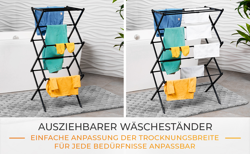Складана сушилка для білизни - компактна, 6 ярусів, 11 стрижнів, чорна. Підходить для ванної, балкону, дверей та душу.