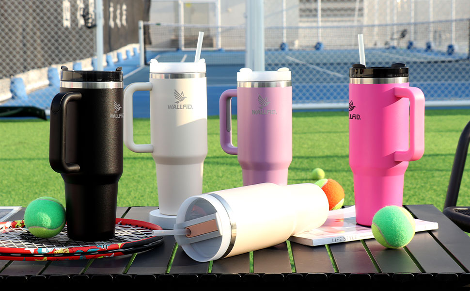 Термокружка WALLFID 40oz з нержавіючої сталі, вакуумна ізоляція, з кришкою, 3 трубочки та щітка для трубочок, для гарячих та холодних напоїв, ідеальна для кави, чаю, смузі та іншого (Рожева)
