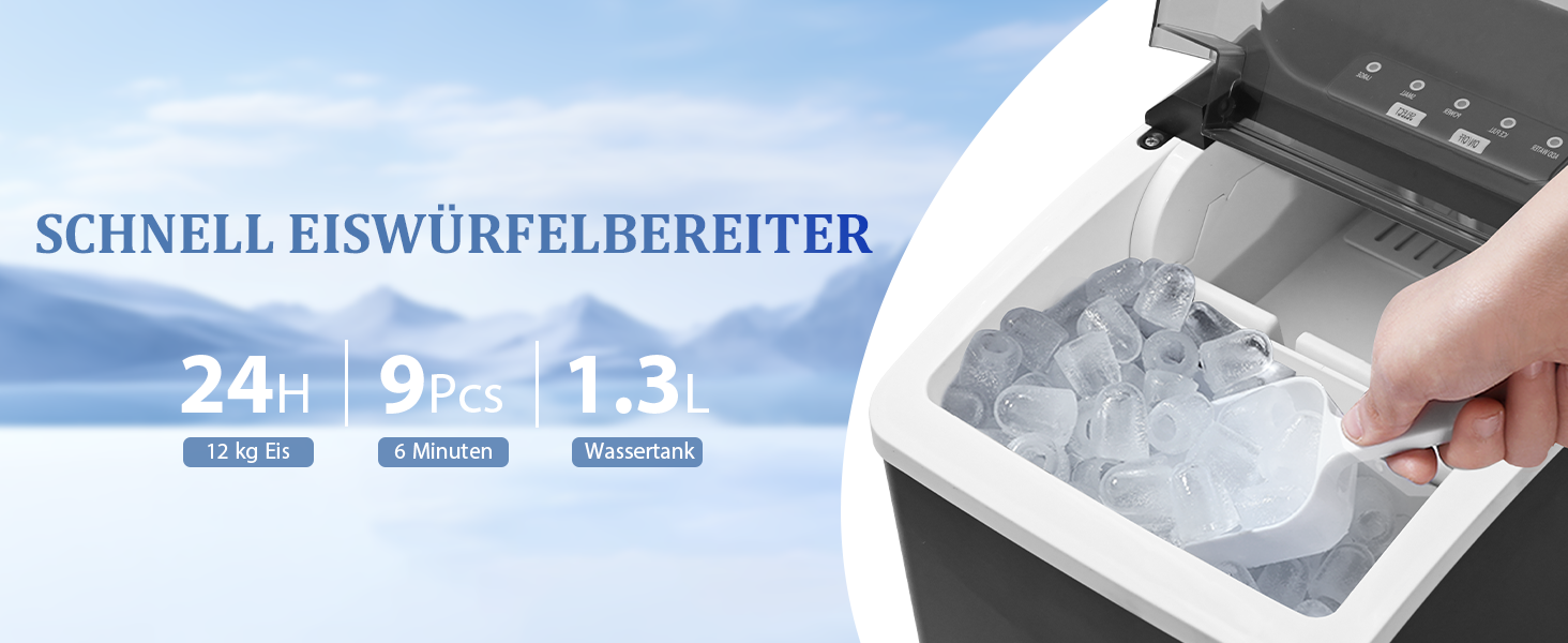 Машина для приготування кубиків льоду Klein - 2 розміри, 9 кубиків за 6 хвилин, портативна, для офісу, кемпінгу та вечірок (чорний)