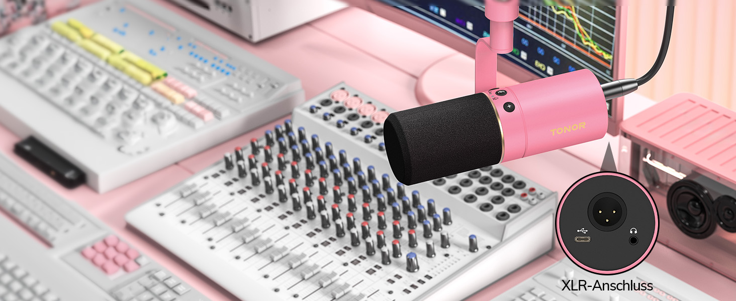 Мікрофон TONOR TD510+ для стрімінгу та запису, XLR/USB, рожевий