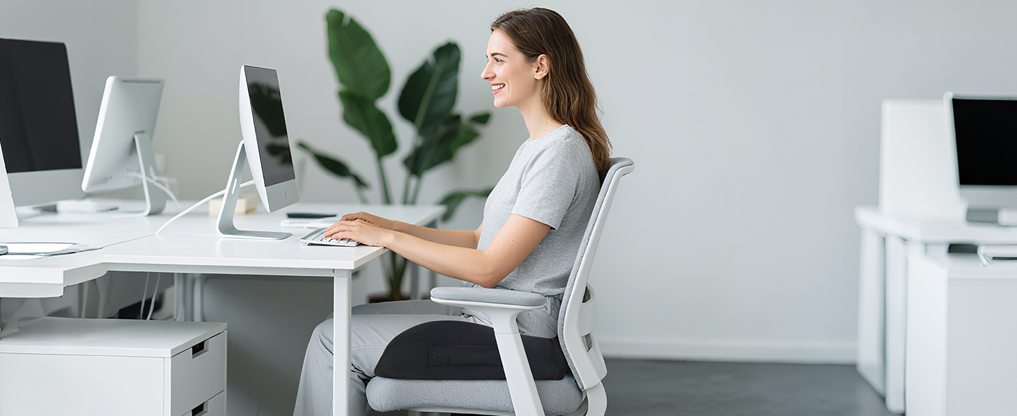 Ортопедична подушка для сидіння BRO Extra Großes з чохлом Ice Silk, Memory Foam. Ергономічна подушка для підтримки куприка для офісного крісла, авто та інвалідного візка.