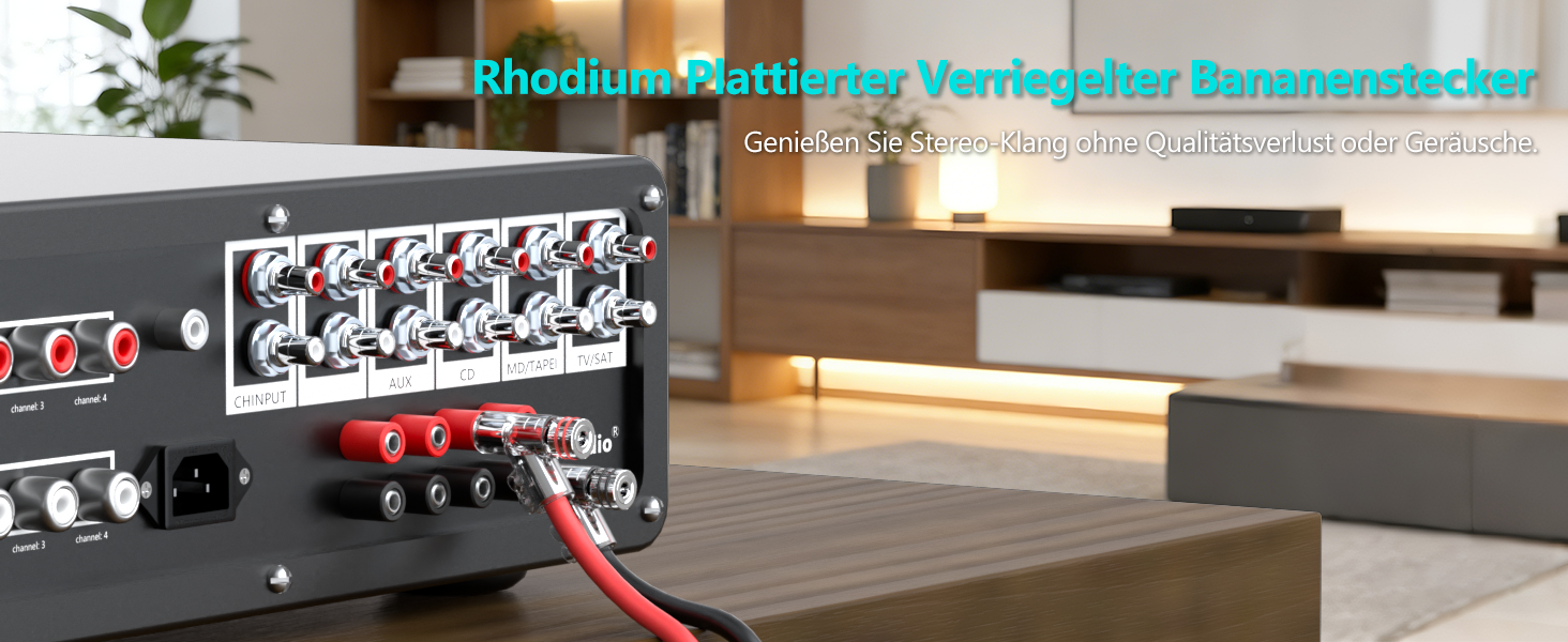 Комплект бананових роз'ємів Monosaudio BA1403, родієве покриття, закритий тип для акустичних кабелів та домашнього кінотеатру, 8 шт.