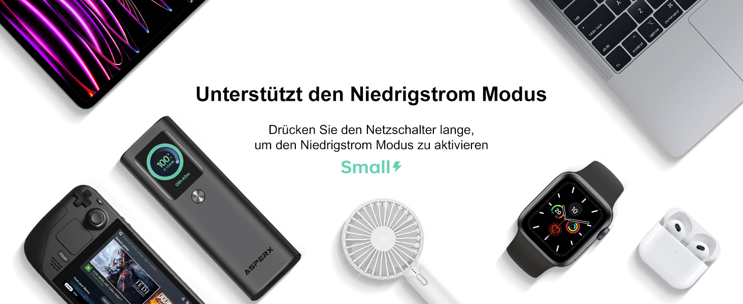 Power Bank AsperX 20000mAh 165W з USB-C кабелем, сумісний з MacBook, Dell, HP, Lenovo, iPad, iPhone, Galaxy