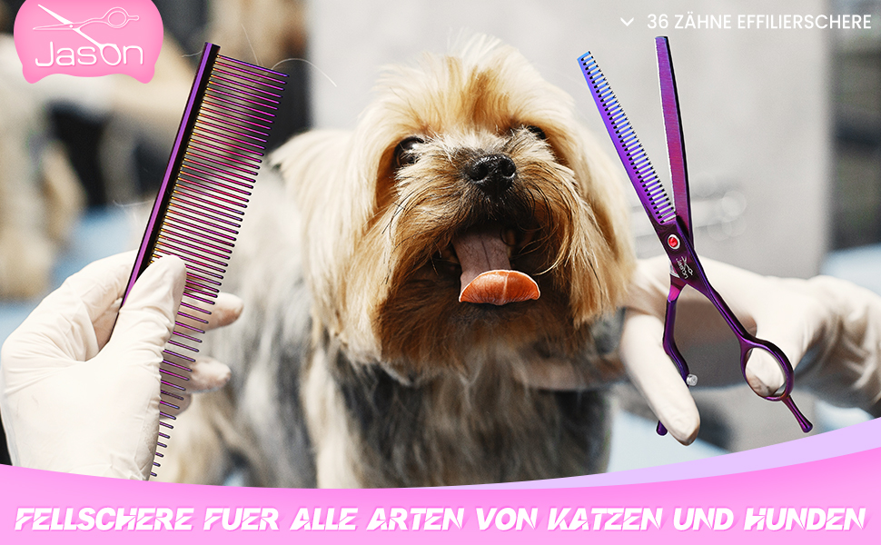 Професійна вигнута ножиця для собак JASON - 7,5' ножиця для грумінгу собак з японської нержавіючої сталі. Ножиці для собак та котів (вигнуті, фіолетові)