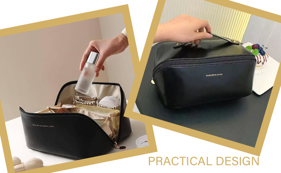Косметичка для подорожей, велика, водонепроникна, з екошкіри - для макіяжу та косметики