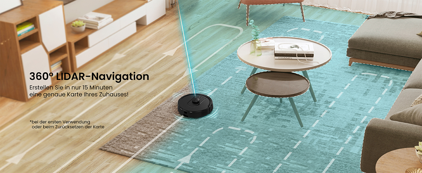 Робот-пилосос Vexilar W11 з функцією миття, LiDAR навігація, потужність 5000Pa, тривалий час роботи, WiFi, ідеальний для килимових покриттів