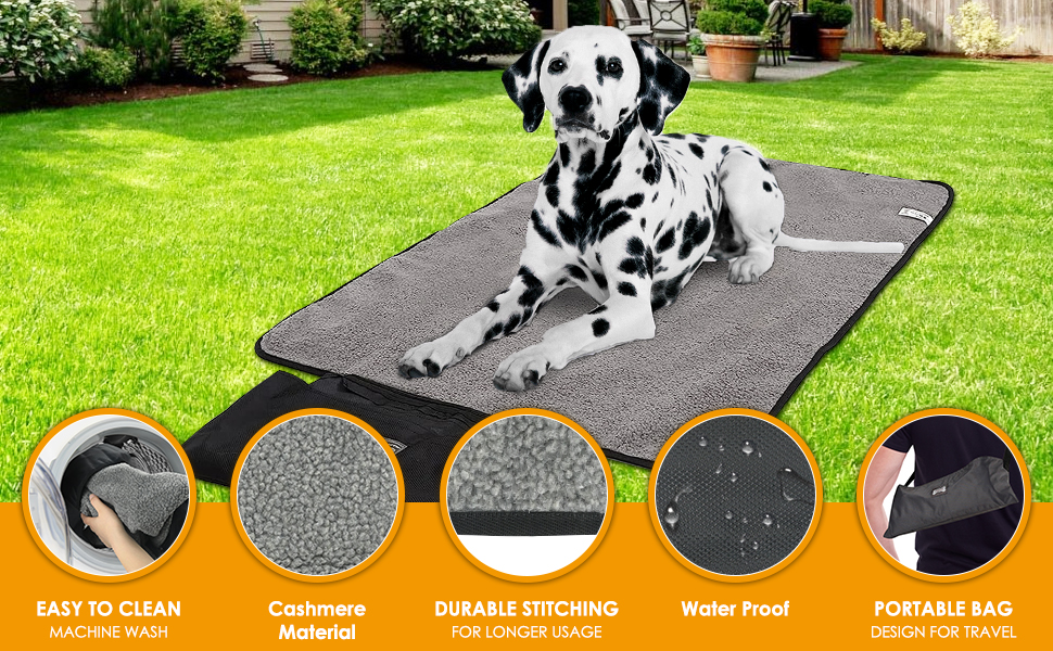 Килимок для собак Outdoor: Водостійкий, 100x70 см, миється. Підходить для подорожей, кемпінгу. З сумкою та пристроєм для видалення шерсті. Для собак та котів. Теплий килимок/ліжко. Велика подорожня ковдра (Чорний, Вовна)