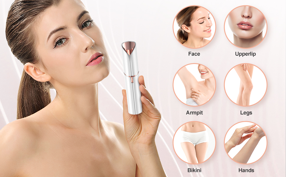 Електричний пристрій для видалення волосся на обличчі для жінок з LED-підсвічуванням, безболісний тример для обличчя, тіла, губ та підборіддя, білий