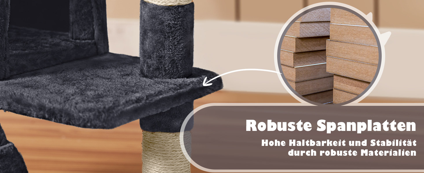 Кігтеточка-кольоротка Yaheetech 139 см, стабільна з 3 платформами, 3 стовпчиками, 2 печерами, плюшеві кульки, чорний колір