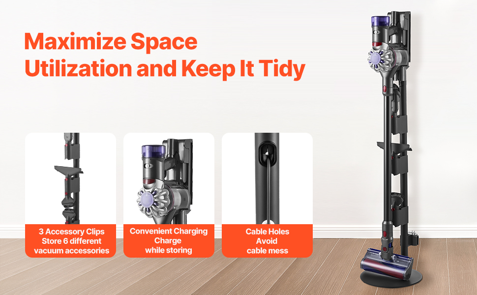 Підставка для пилососа VEVOR 126 см, сумісна з Dyson G5 V15 V12 V11 V10 V8 V7 V6, з аксесуарами, 6 гачків, антиковзаючі ніжки, срібна