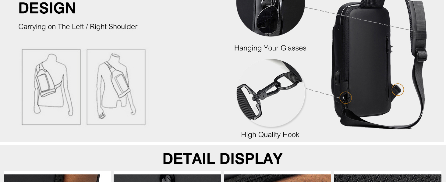 Сумка-слінг FANDARE 2026 з USB-зарядкою, захистом паролем та водонепроникним корпусом. Ідеальна для подорожей, прогулянок та бізнесу. Кілька відділень, зручна через плече, блакитна.