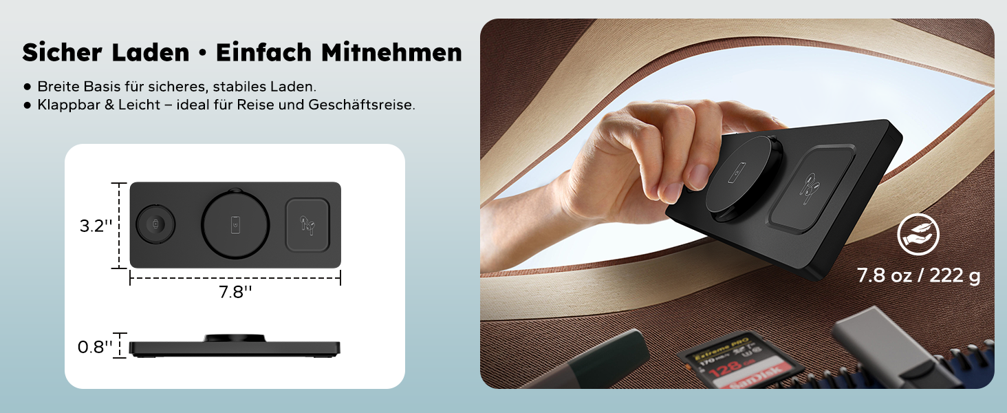 MagSafe зарядна станція 3-в-1 для iPhone, Apple Watch та AirPods (20W адаптер) - Чорна, складна індуктивна зарядка MagSafe сумісна з iPhone 17/16/15/14/13/12