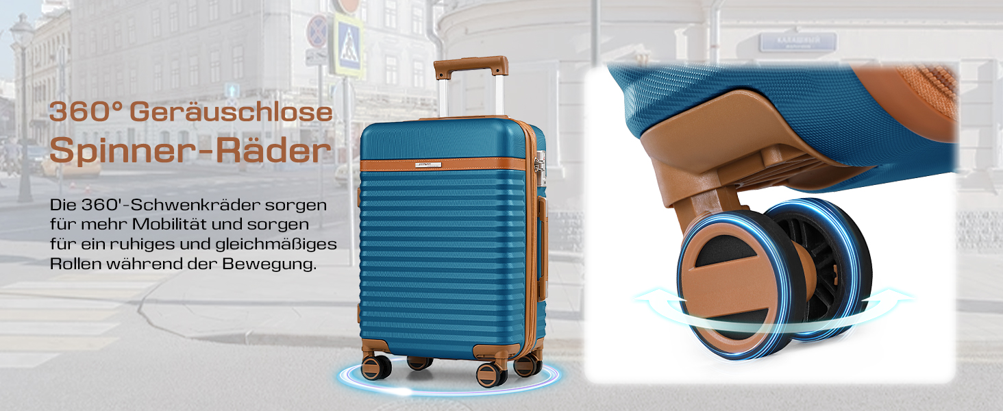 Чемодан Joyway ABS з розширенням, набір 3 шт. (55 см) з TSA-замком, білий (морський блакитний), включає сумку та кулькову косметичку