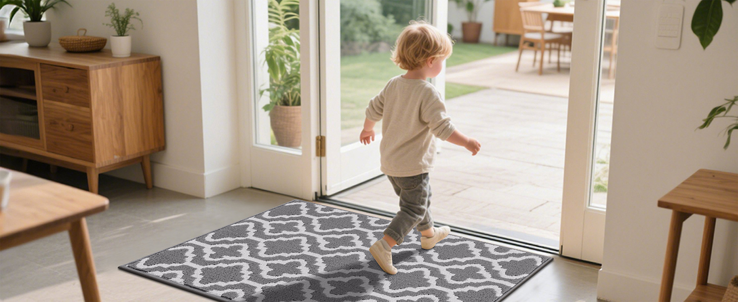 Килимок вхідний SHACOS 90x150 см протибрудний та протиковзкий, вологостійкий килим для дому, передпокою, тераси та саду, сірий