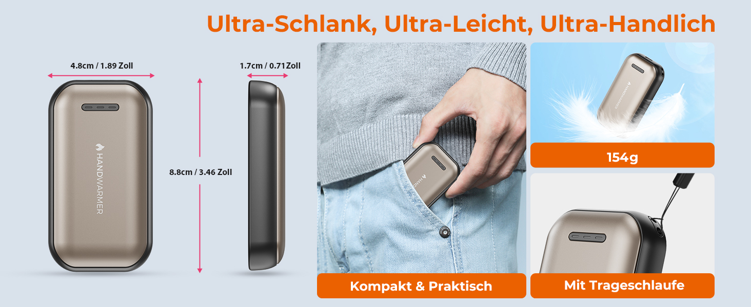 Електричний гріє для рук 2 шт. – 6000mAh, магнітний, USB-C, 3 рівні нагріву до 55°C, для активного відпочинку, кемпінгу, гольфу, синдром Рейно
