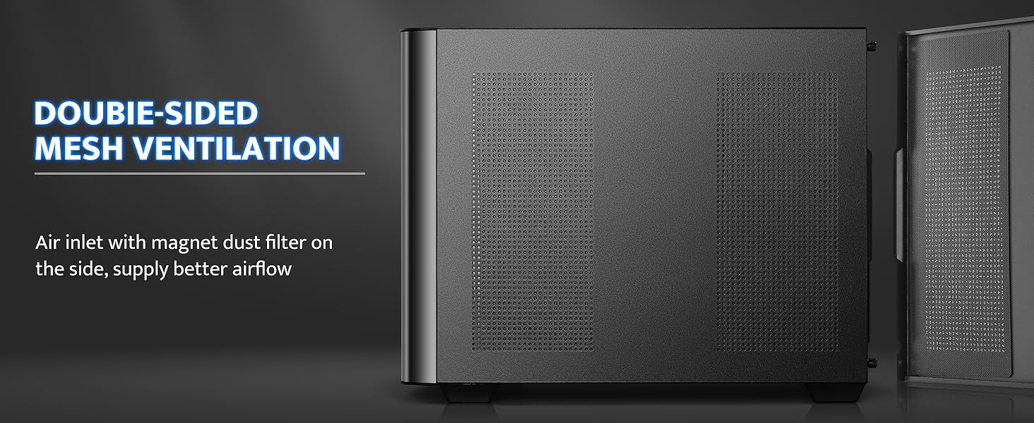 darkFlash ATX корпус для ігрового ПК з 4 ARGB вентиляторами, скло для повного огляду, 2 камери, Type-C, підтримка 2 AIO 360мм, чорний (DPW90)