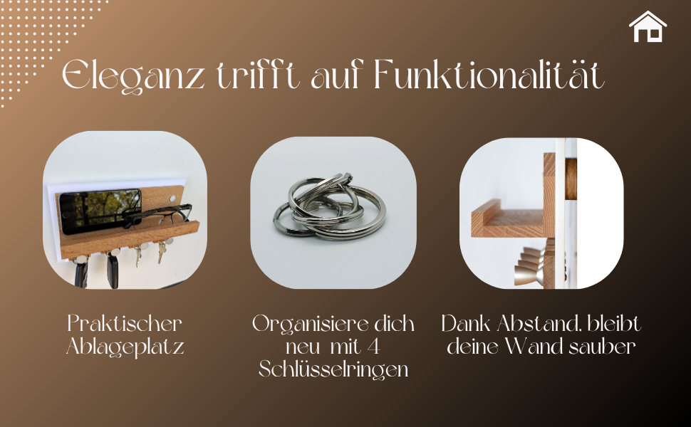 Сучасне ключниця Alakay з полицею - блискуче дерев'яне ключниця для стильного зберігання ключів, підставка для ключів. Ідеально підходить для дому або офісу, практична та елегантна (білий)