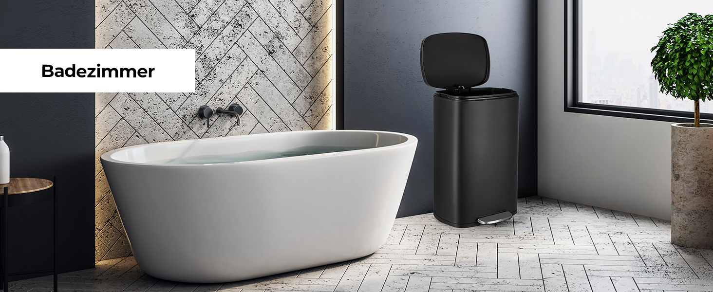 Відро для сміття LIFERUN 30л з кришкою, з м'яким закриттям, сталеве, з внутрішнім відром, для кухні, ванної кімнати, офісу, чорне