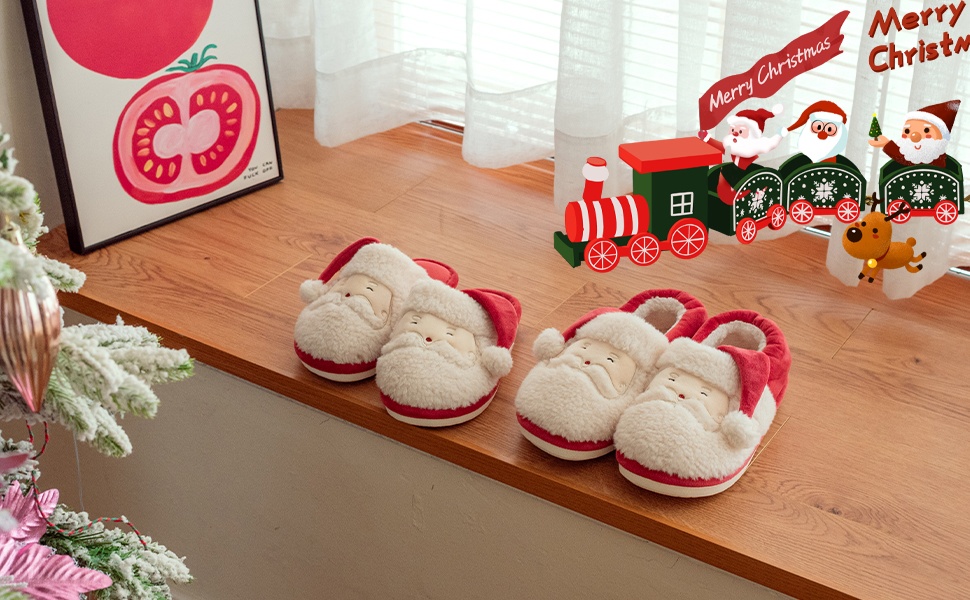 Тапочки зимові жіночі та чоловічі з м'якої плюшевої підкладки та піною з пам'яті, антиковзкі тапочки для дому/на вулицю, зручні сліпони для всієї родини Санта Клаус 40/41 EU